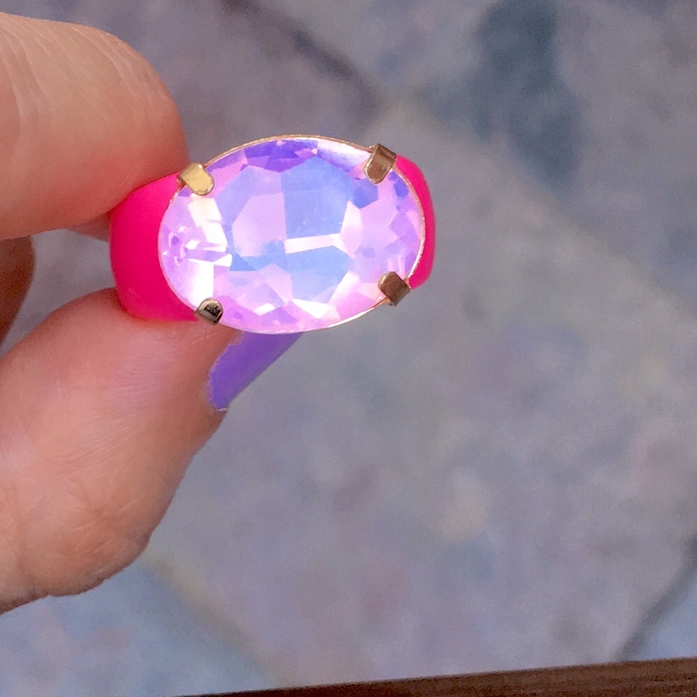 Lilac Pink Opal Oval Aurora Borealis Crystal + Hot Pink Ring - Picture 16 of 16